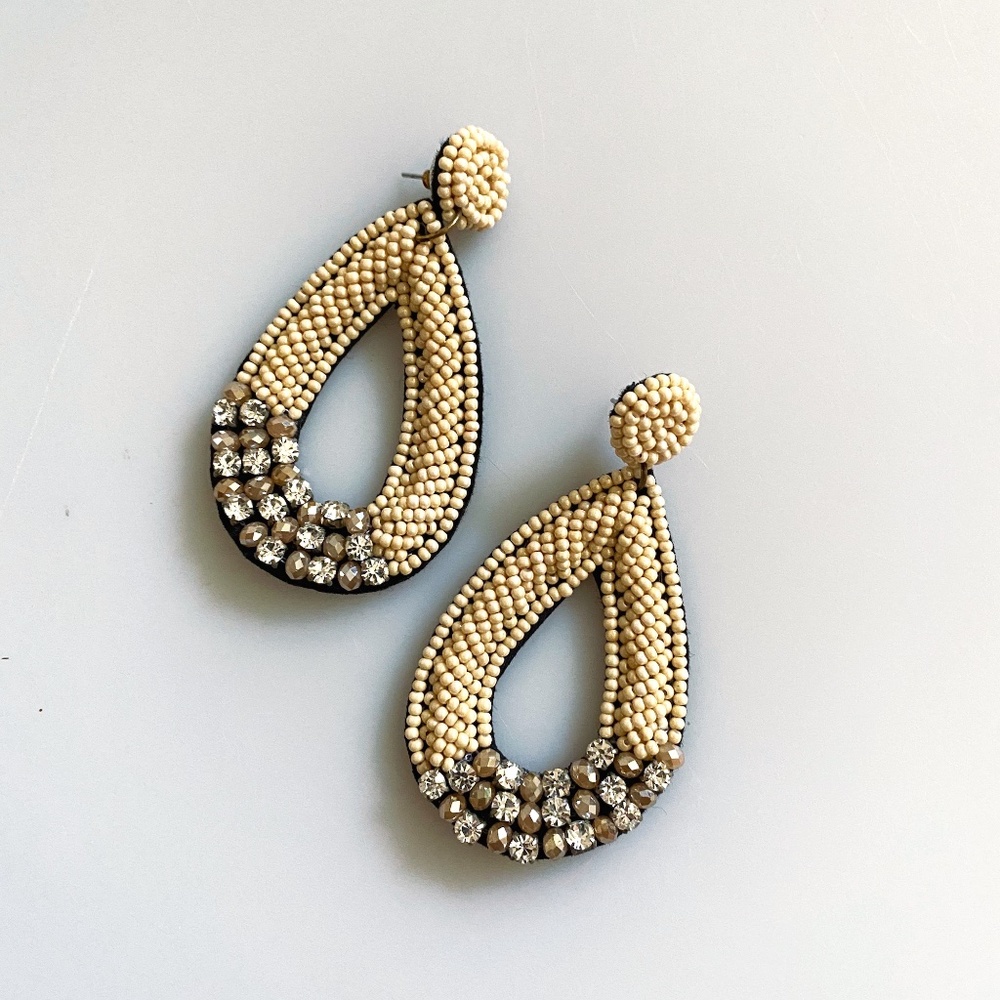Beaded Rhinestone Teardrop Handmade Earrings